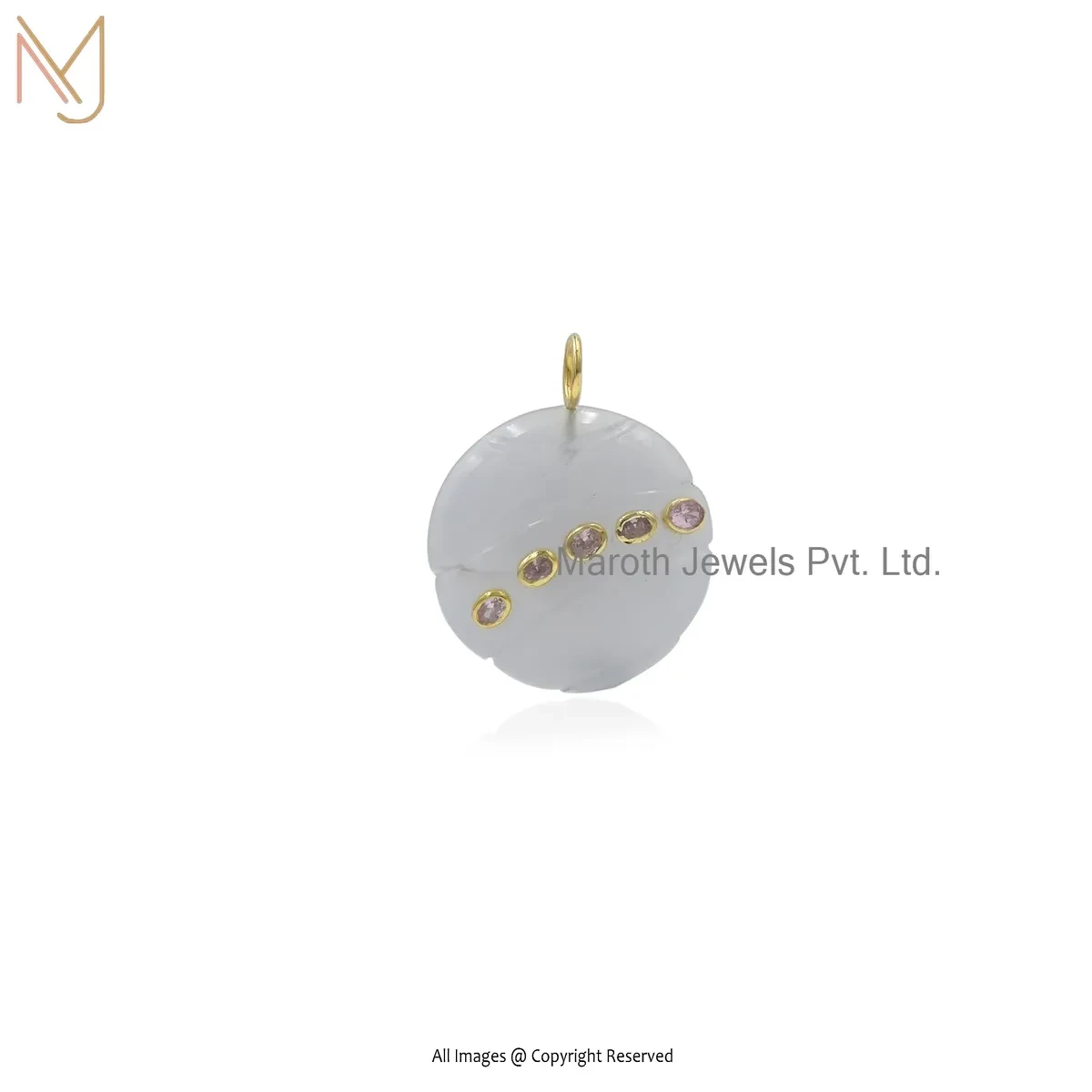 Private Lable 925 Silver Yellow Gold Plated Blue Chalcedony & Pink Cubic Zircon Ball Pendant