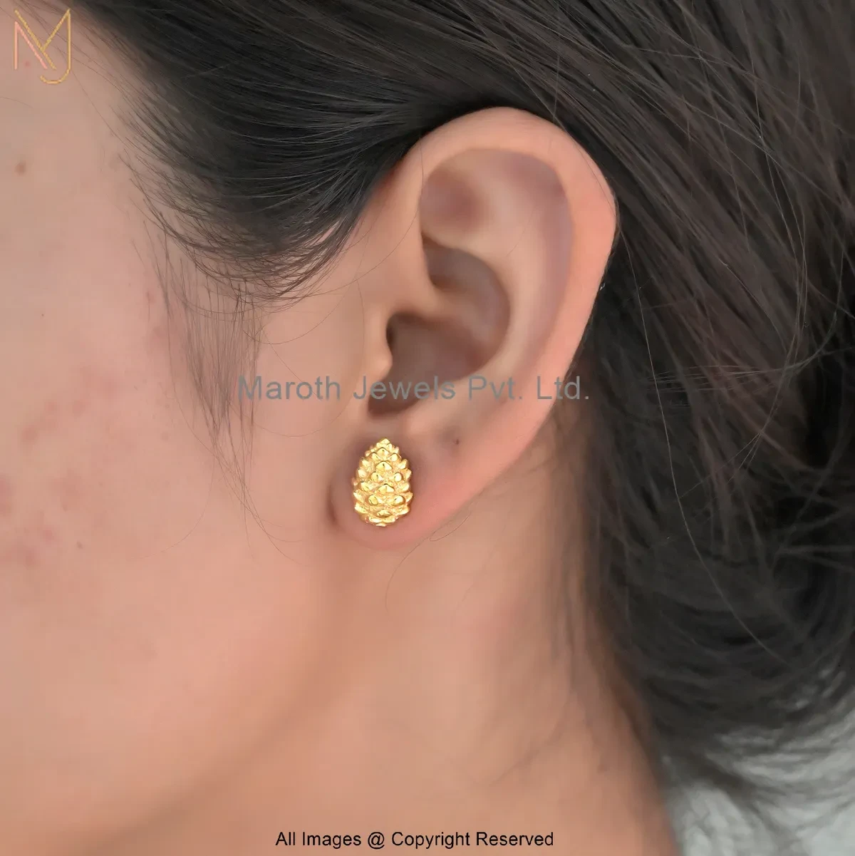 925 Silver Yellow Gold Plated Gold Pinecone Stud Earrings Jewelry Supplier