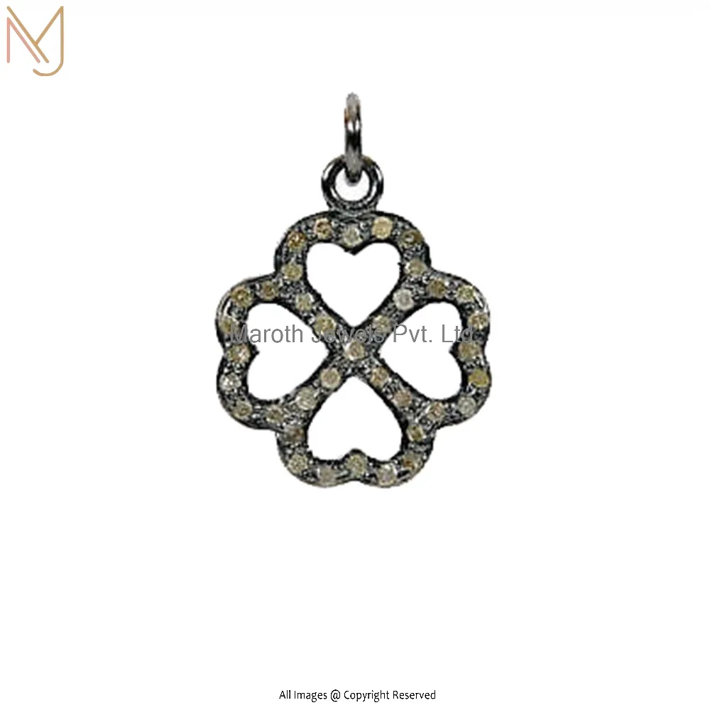 925 Sterling Silver Natural Silver Diamond Pave Four Heart Charm Pendant Jewelry Manufacturer