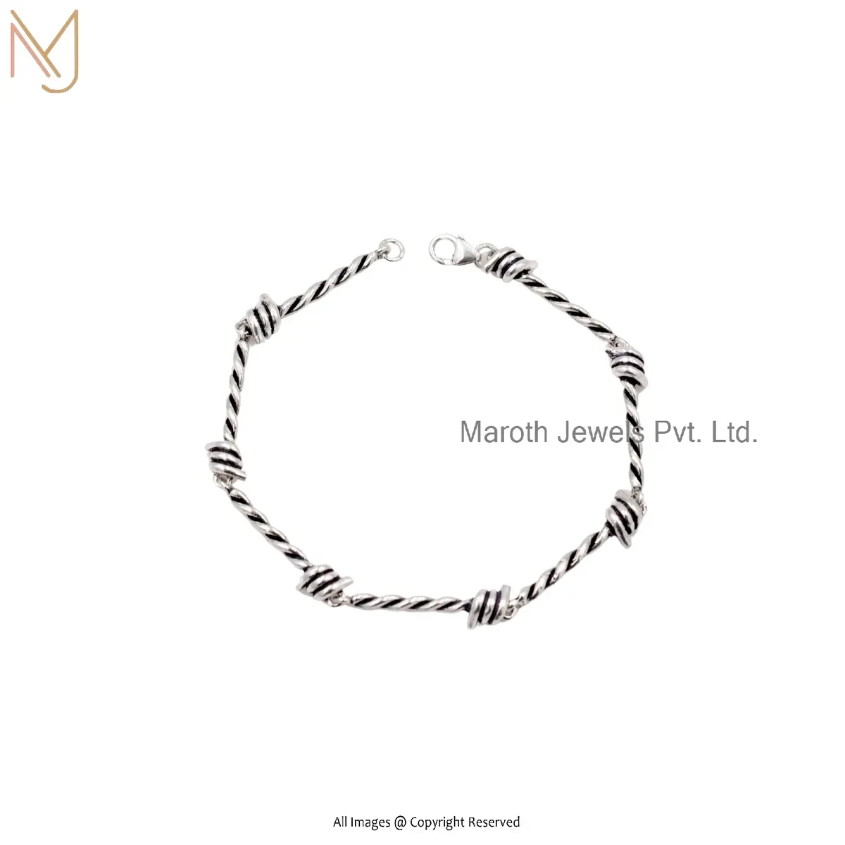 925 Sterling Silver Black Oxidized Plated Barbwire Chain Bracelet Jewelry USA