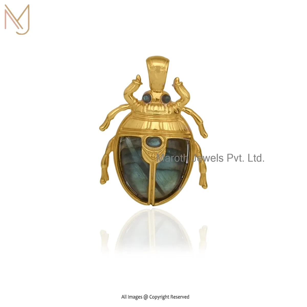 925 Silver Yellow Gold Plated Lapiz Lazuli Scarab Pendant Jewelry Supplier