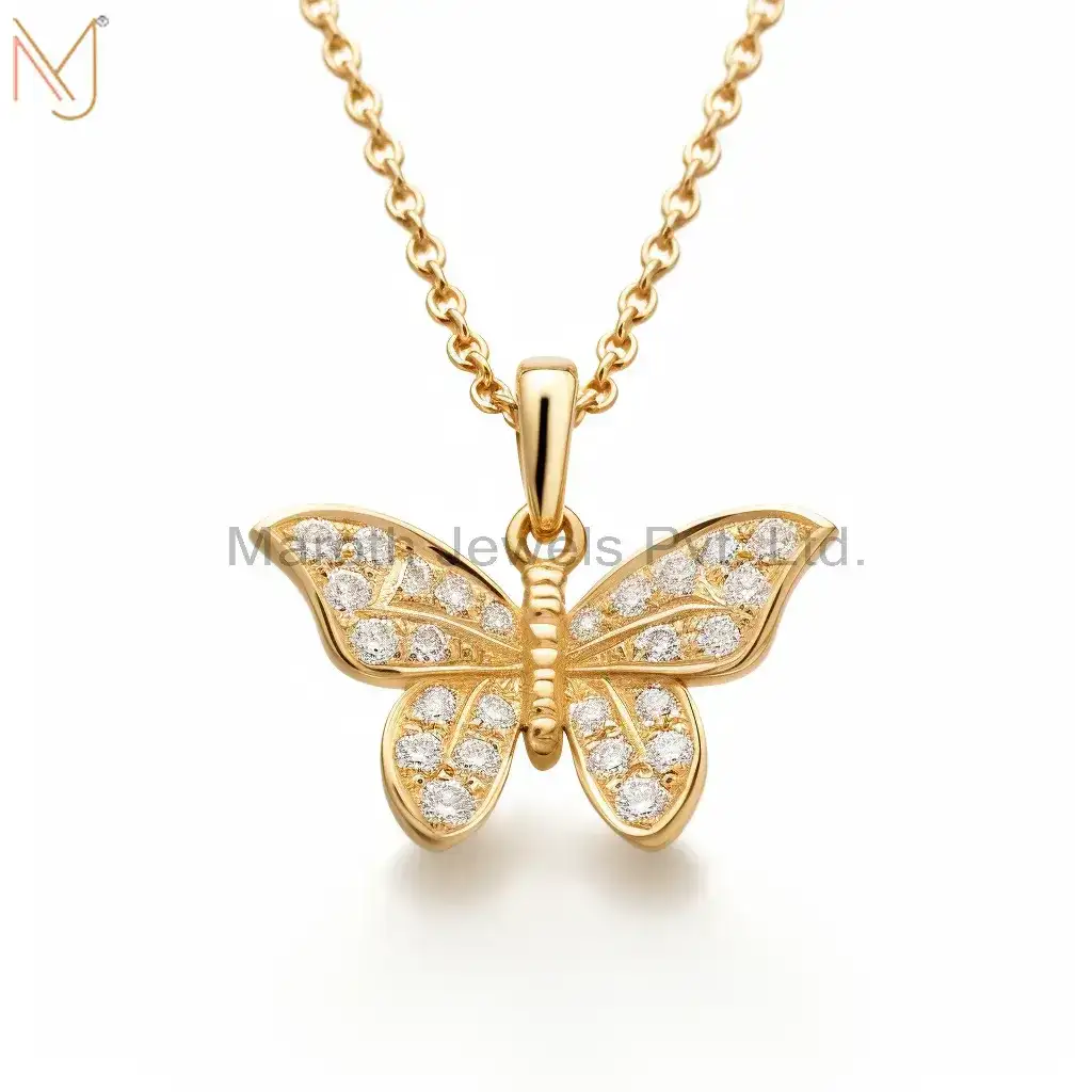 925 Silver Yellow Gold Plated CZ Butterflly Charm Pendant Custom Jewelry