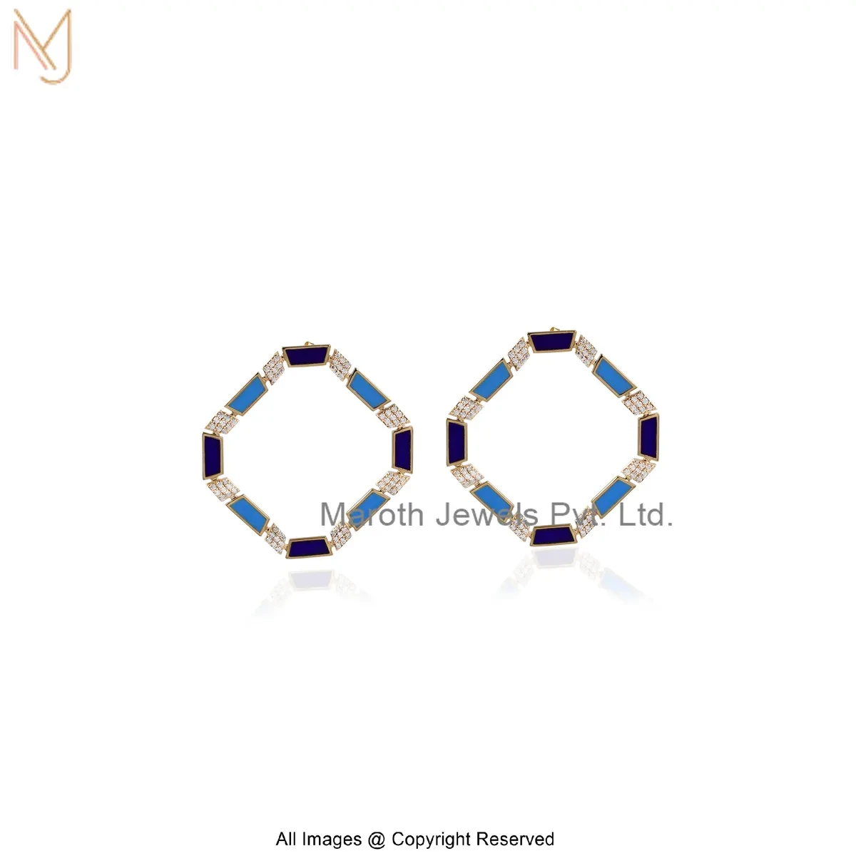 925 Silver Yellow Gold Plated Cubic Zircon Multi Enamel Drop Earring Jewelry Supplier