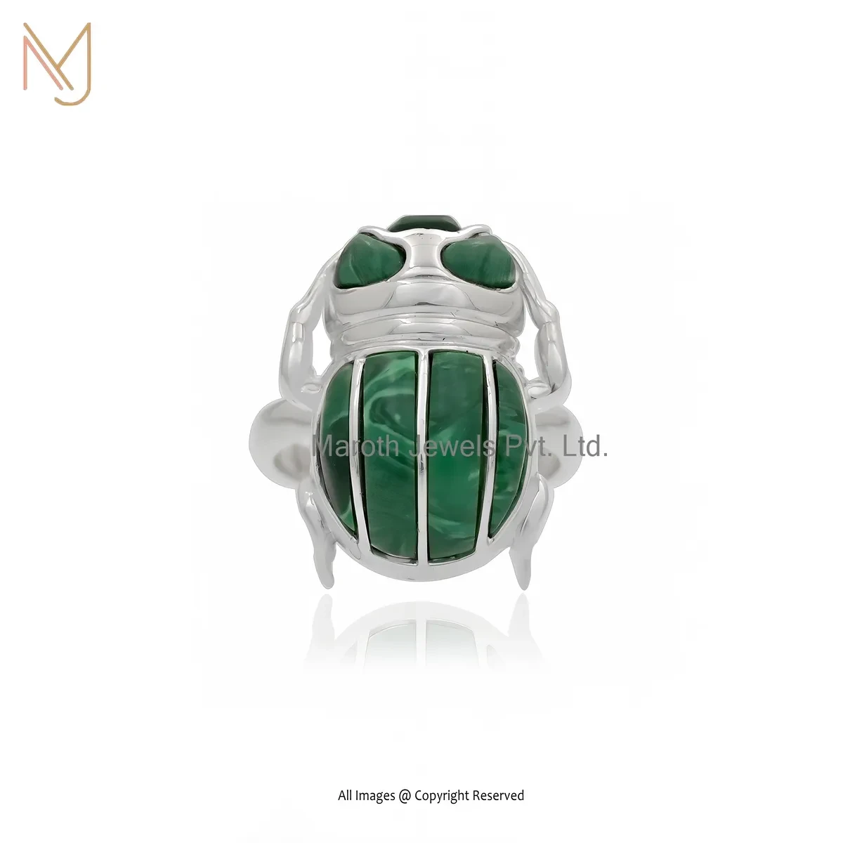 14K White Gold Malachite Scarab Ring Jewelry Supplier