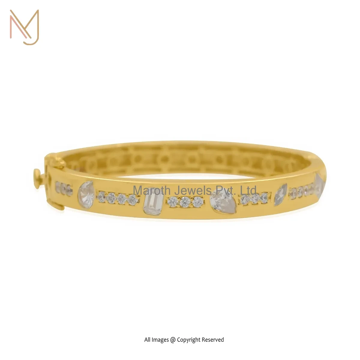 Private Lable 14K Yellow Gold Cubic Zircon Baguette Diamond Bangle