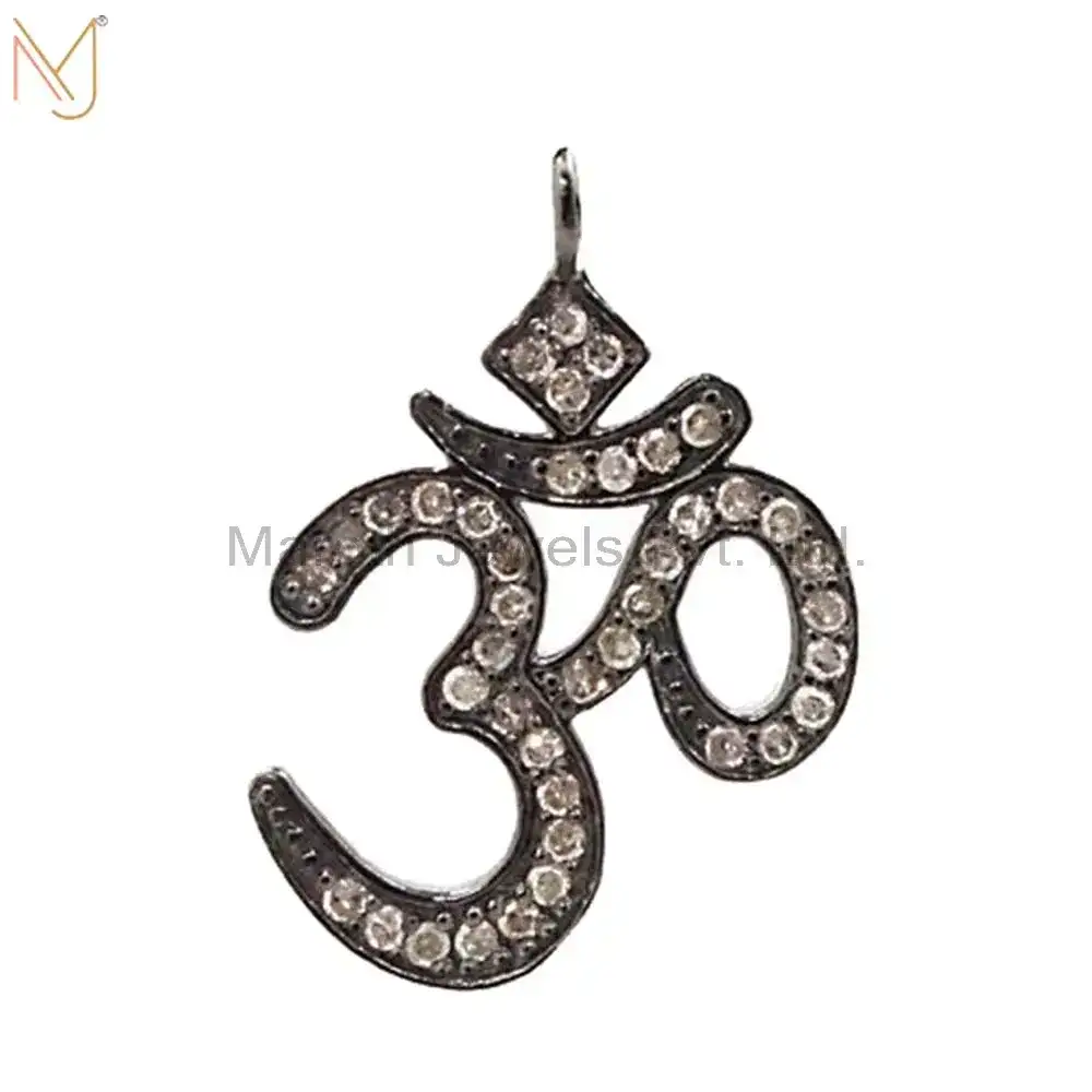 925 Sterling Silver Diamond Pave OHM/OM Handmade Pendant Religious Fine Jewelry Supplier
