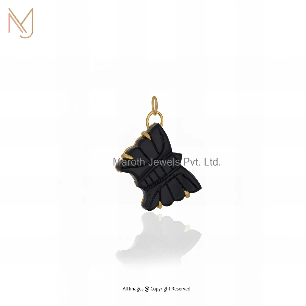 14K Yellow Gold Black Onyx Gemstone Butterfly Pendant Jewelry Supplier