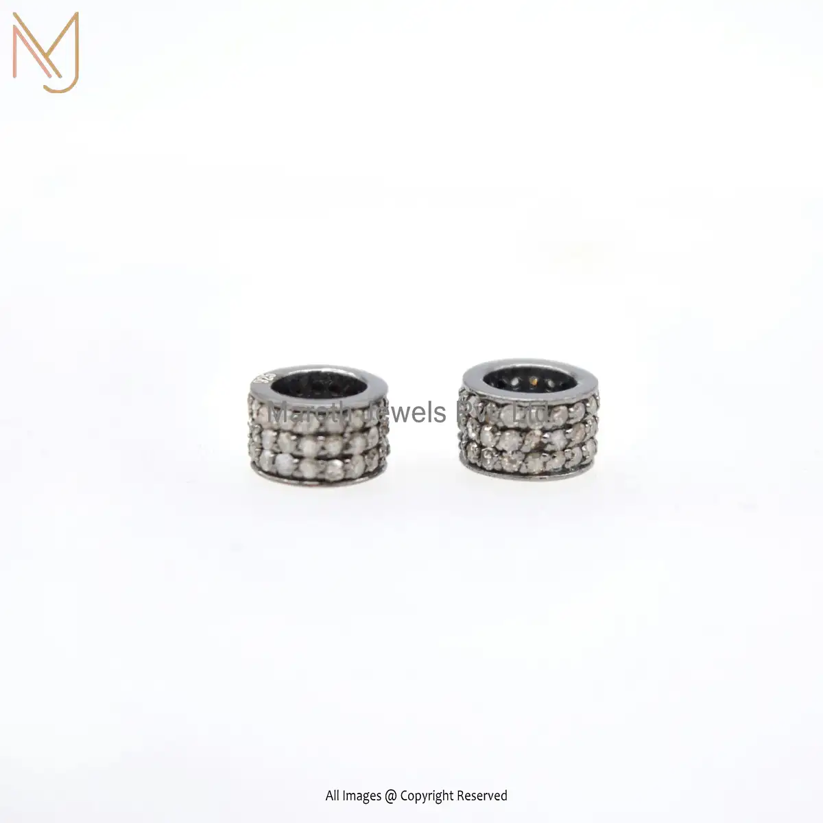925 Silver Black Rhodium Plated Pave Diamond Rondelle Beads Finding Jewelry Manufacturer