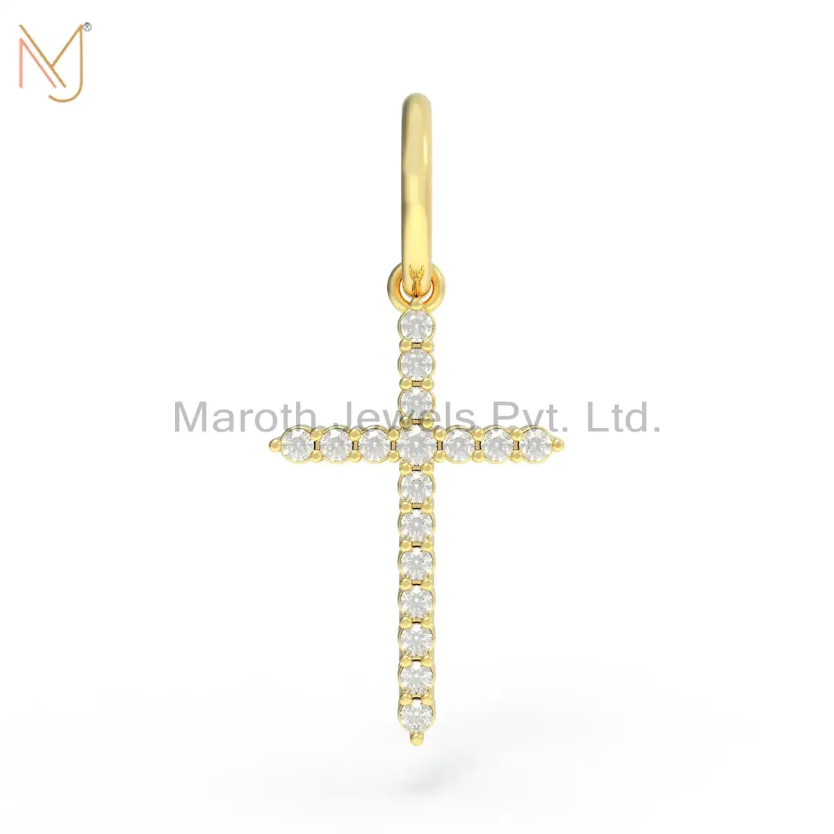 925 Silver Yellow Gold Plated Diamond Cross Pendant Jewelry Manufacturer