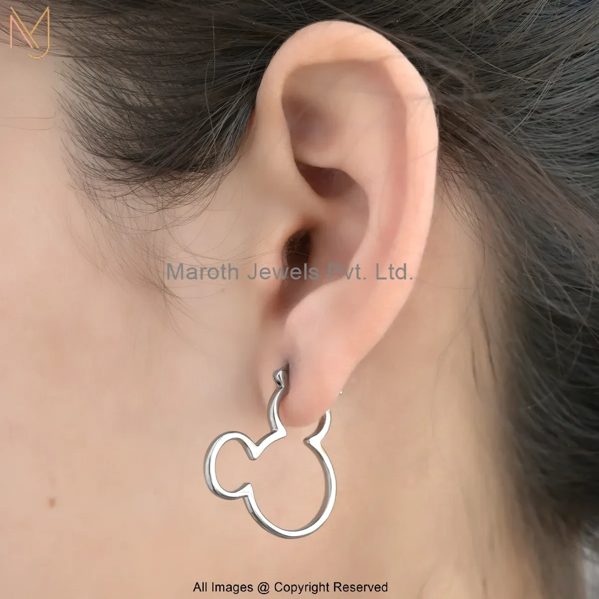 14K Yellow Gold Mouse Silhouette Outline Hoop Earrings Manufacturer
