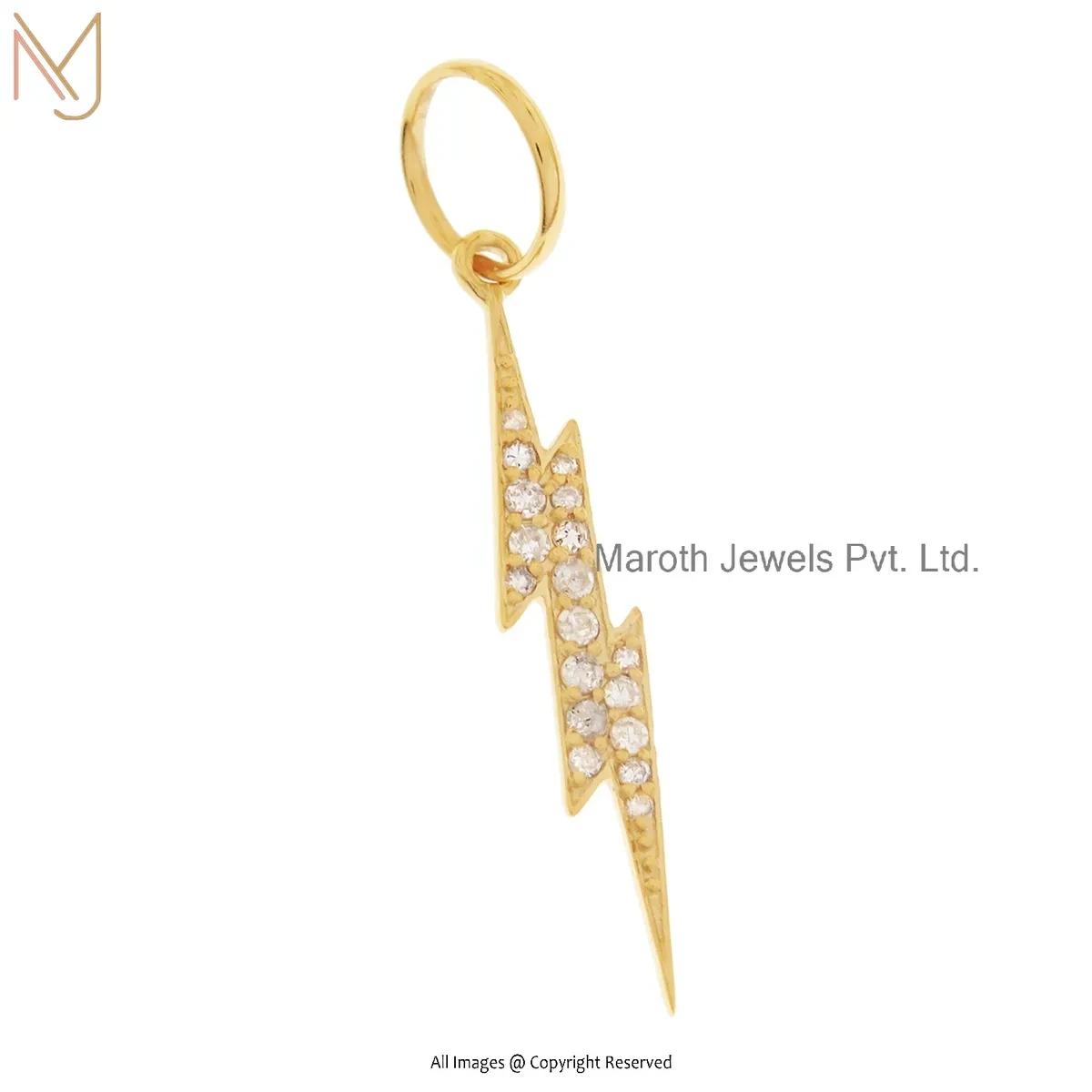 14K Yellow Gold Pave Diamond Lightning Bolt Charm Pendant Custom Jewelry
