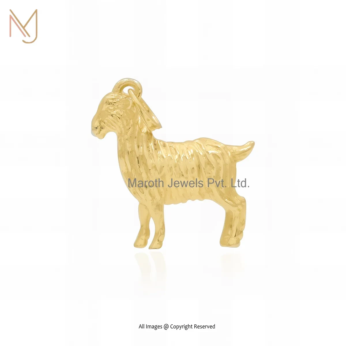 14K Yellow Gold Goat Charm Pendant Custom Jewelry