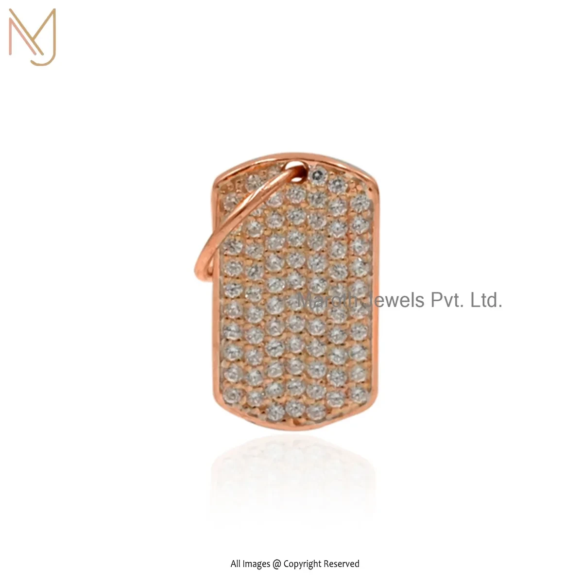 Private Lable 14K Rose Gold Cubic Zircon And Diamond Dog Tag Pendant Jewelry