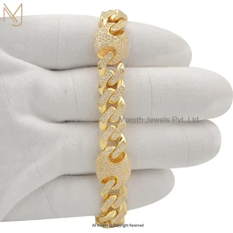 Private Lable 14K Yellow Gold Cubic Zircon Man's Curb Chains Bracelet