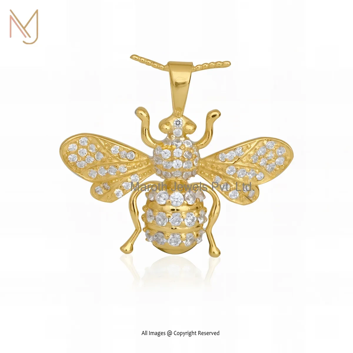 Wholesale 925 Sterling Silver Yellow Gold Plated White CZ Honey Bee Pendant
