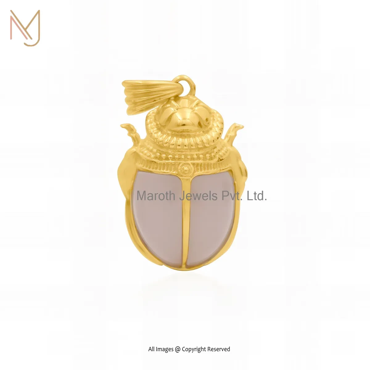 Private Lable 14K Yellow Gold Malachite Gemstone Scarab Charm Pendant