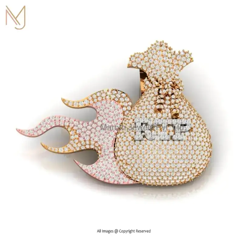 925 Sterling Silver Yellow Gold Plated & Rose Gold And Natural Silver Diamond Hip Hop Pendant Jewelry Supplier