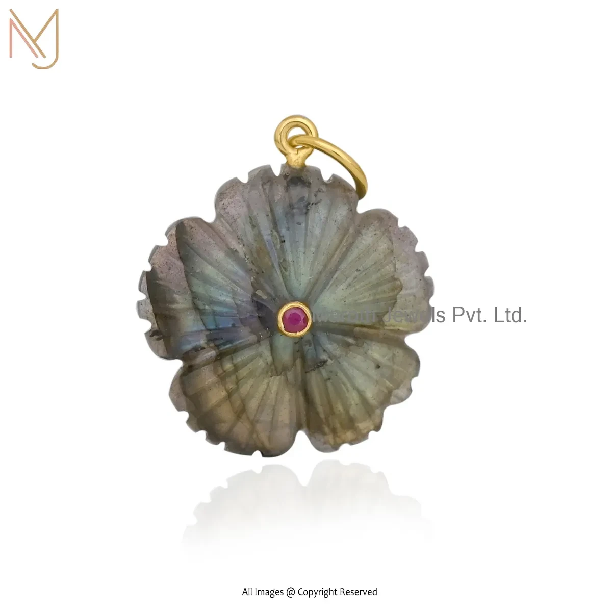 Wholesale 14K Yellow Gold Amethyst & Ruby Cubic Zircon Flower Pendant