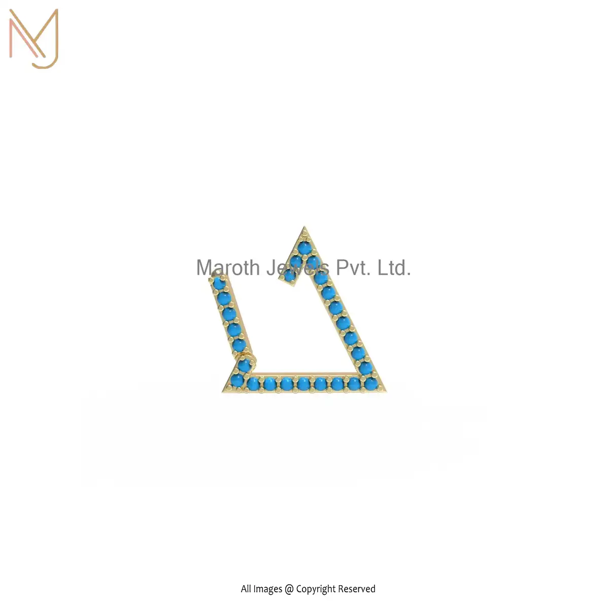 14K Yellow Gold Turquoise Gemstone Triangle Enhancer Jewelry USA