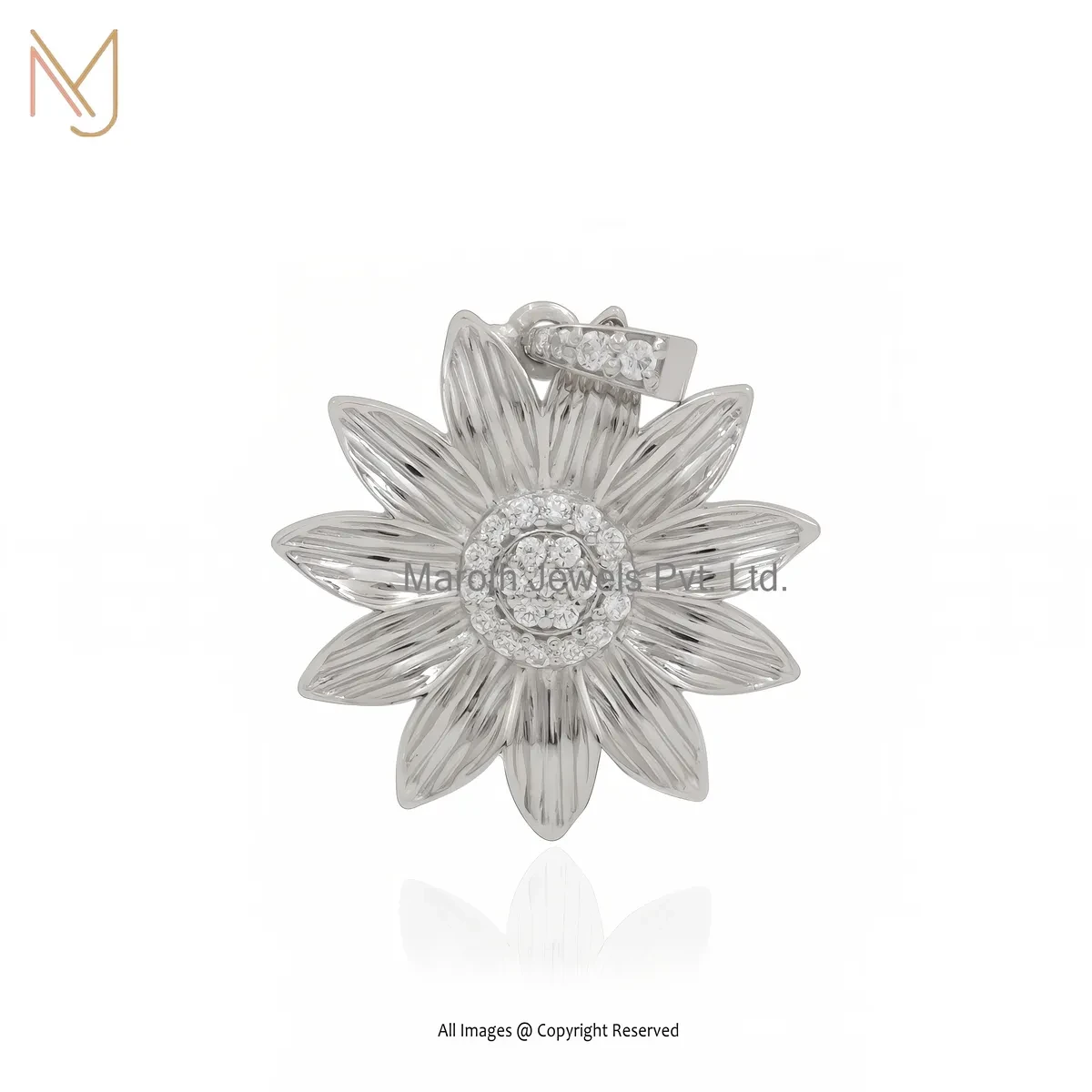 925 Silver White Gold Plated Cubic Zircon Sunflower Charm Pendant Manufacturer