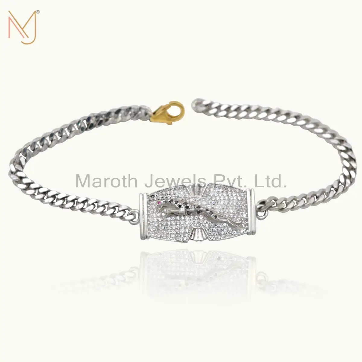 925 Silver White Gold Rhodium Plated Pave Diamond Bracelet Custom Jewelry
