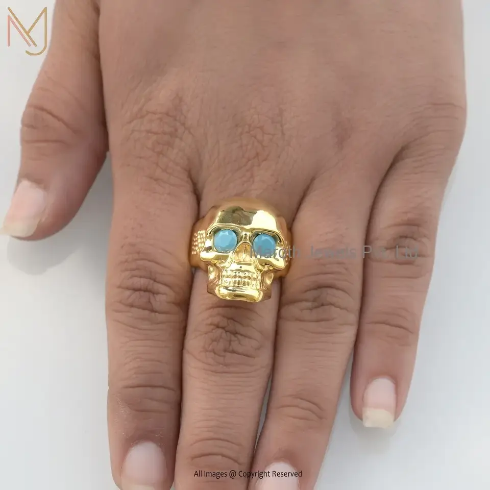 14K Yellow Gold Turqouise Skull Ring Manufacturer