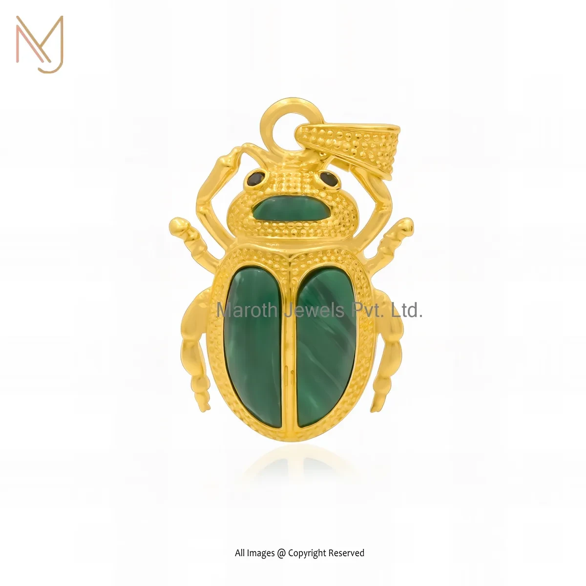 Private Lable 14K Yellow Gold Lapiz Lazuli And Black Spinel Gemstone Scarab Pendant