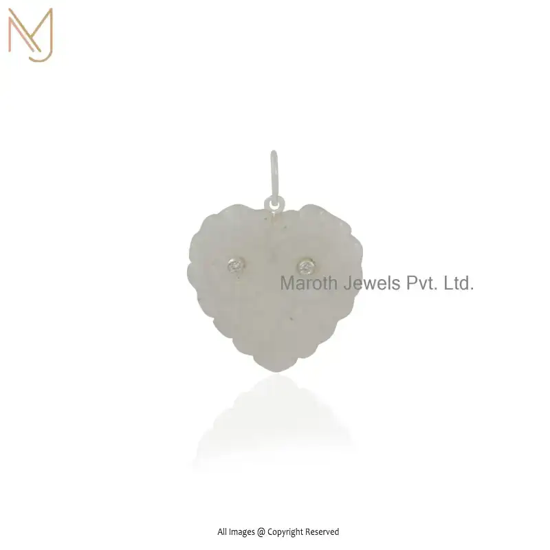 925 Silver Natural Silver Plated Moonstone & Cubic Zircoina Owl Evil Eye Heart Pendant USA