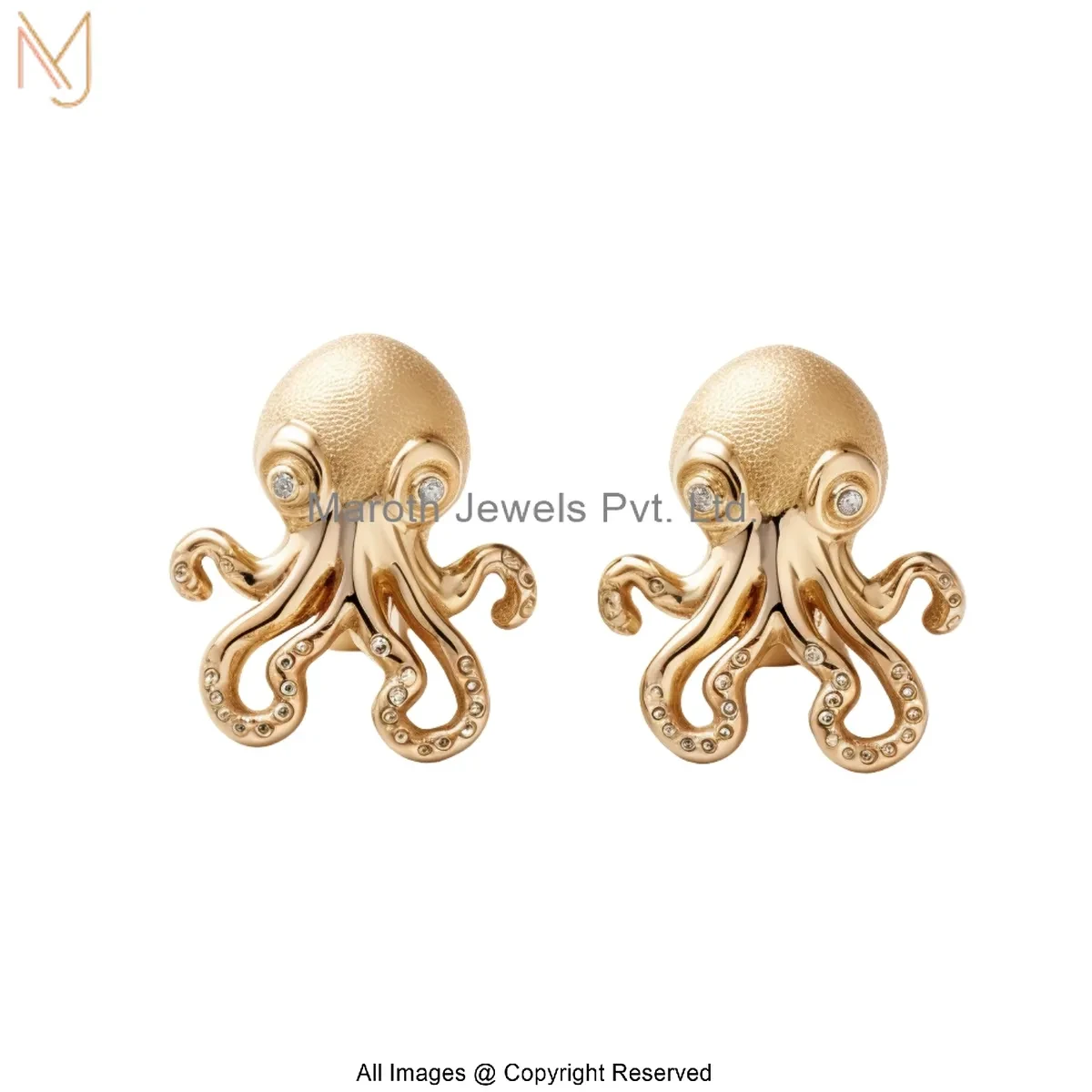 925 Silver Yellow Gold Plated Octopus Stud Earring Manufacturer