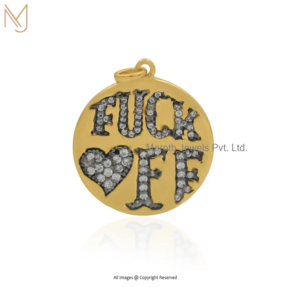 Wholesale 14K Yellow Gold Diamond And Cubic Zircon Initial Disc Pendant