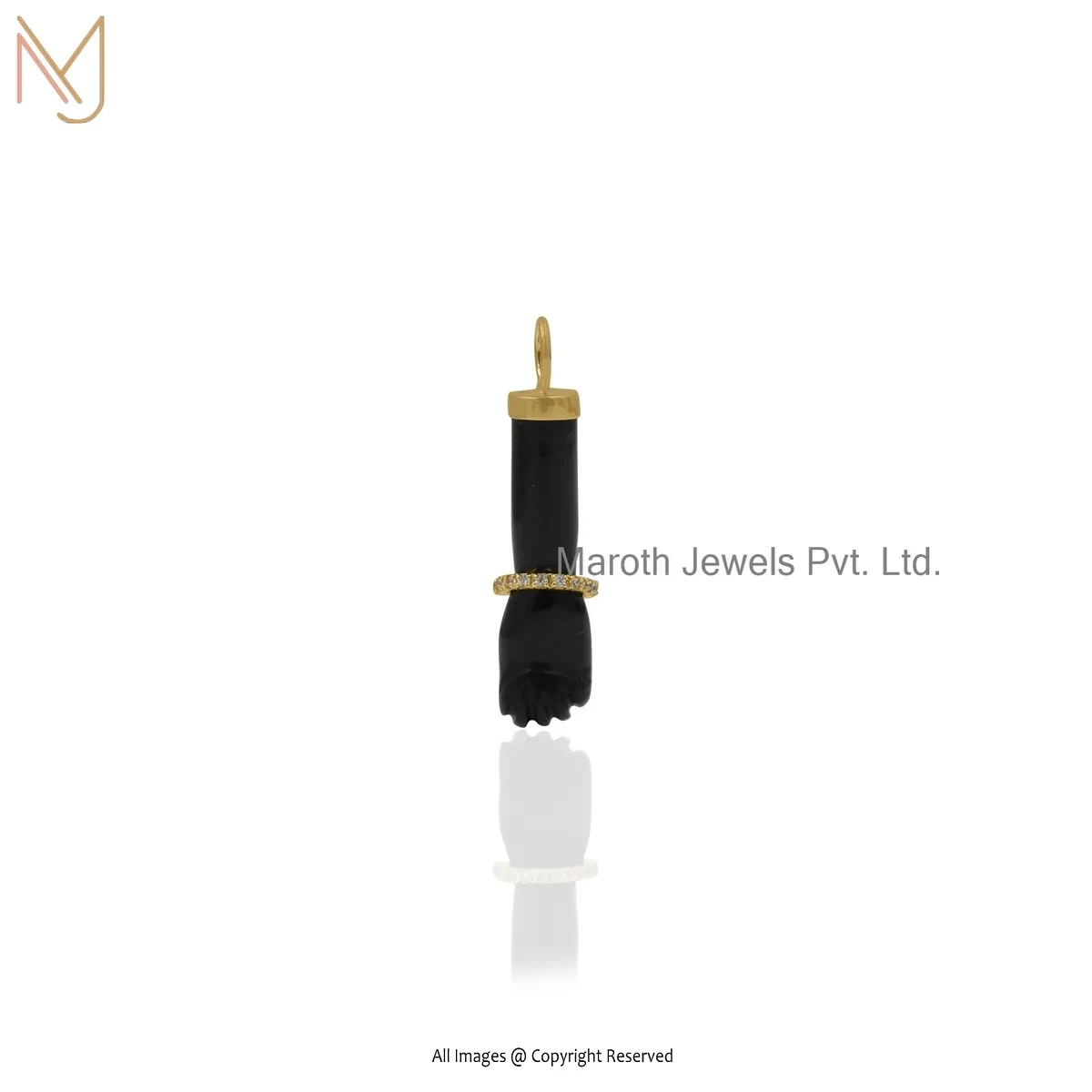 Wholesale 14K Yellow Gold Cubic Zircon & Black Onyx Gemstone Figa Charm Pendant
