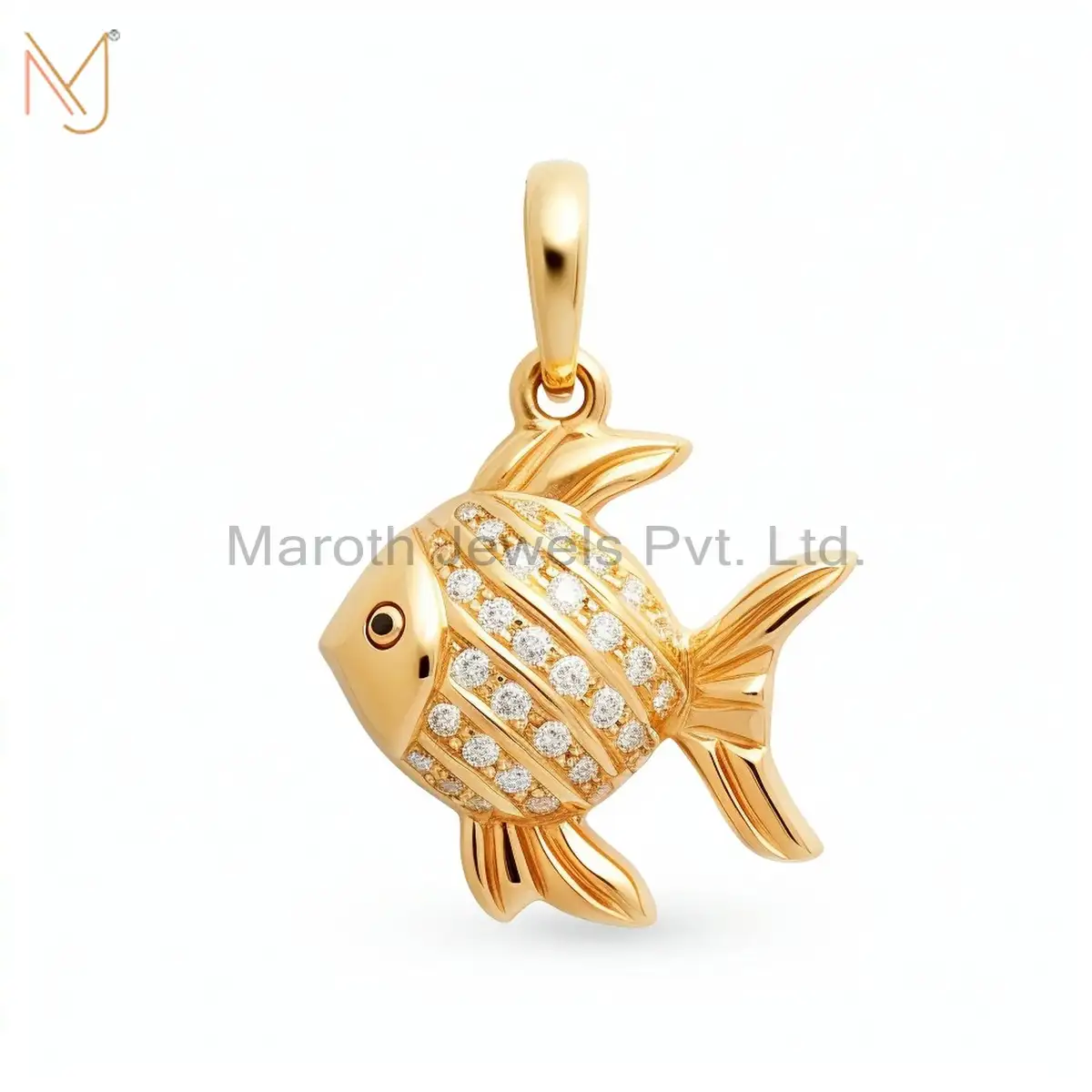Private Lable 925 Silver Yellow Gold Plated Moissanite Fish Pendant