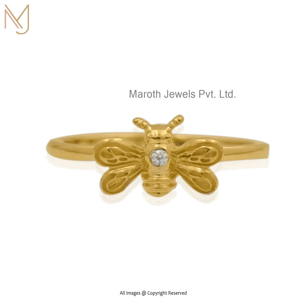 925 Silver Yellow Gold Plated Cubic Zircon Honey Bee Ring Manufacturer