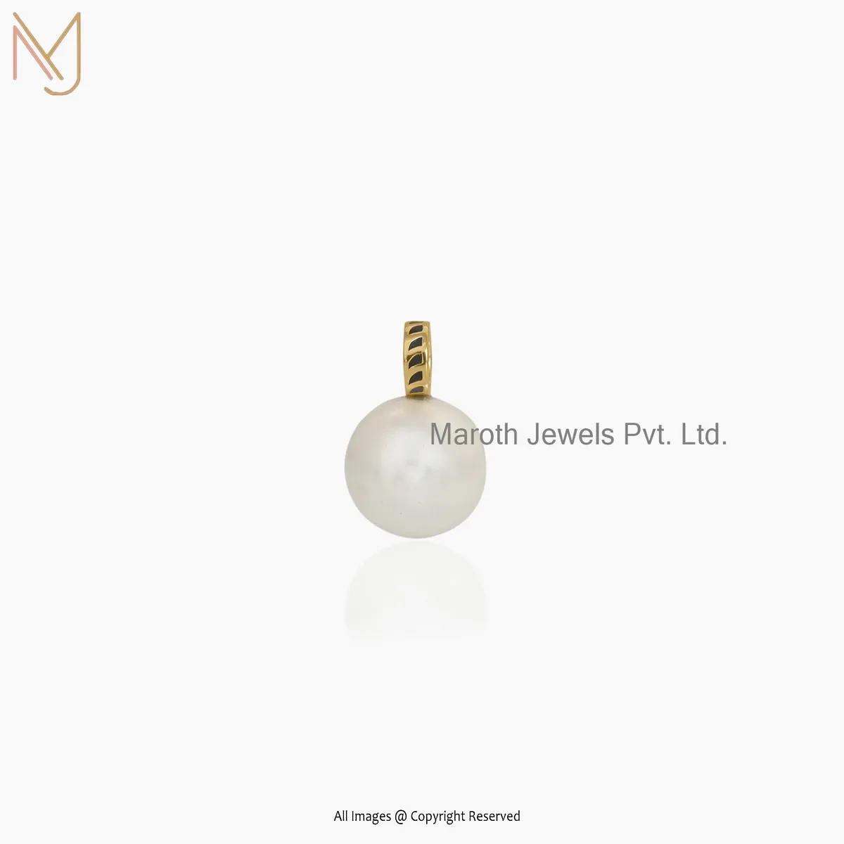Wholesale 14K Yellow Gold Black Enamel Pearl Ball Charm Pendant