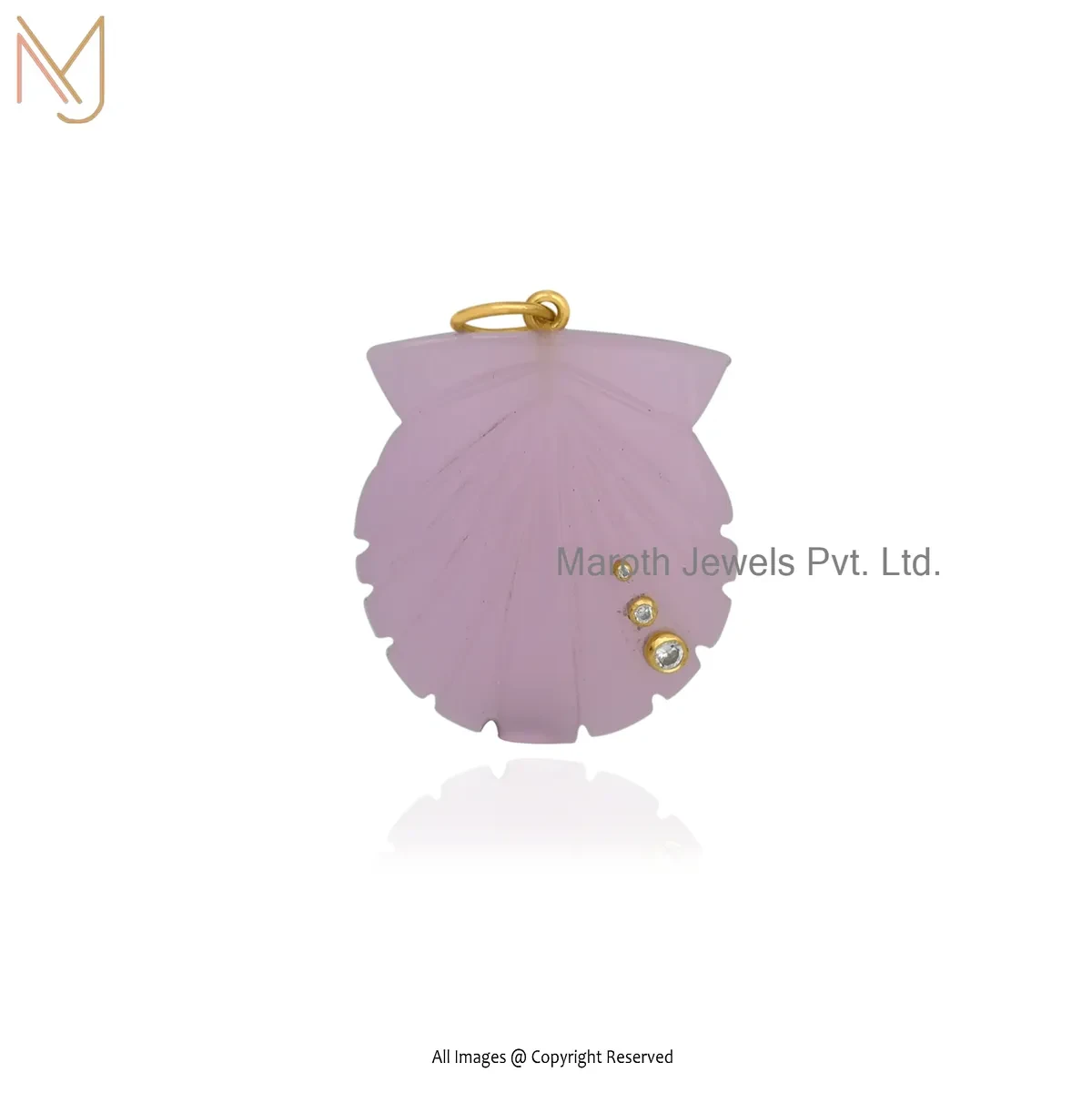 Wholesale 14K Yellow Gold Blue Chalcedony And Ruby Cubic Zicon Shell Pendant