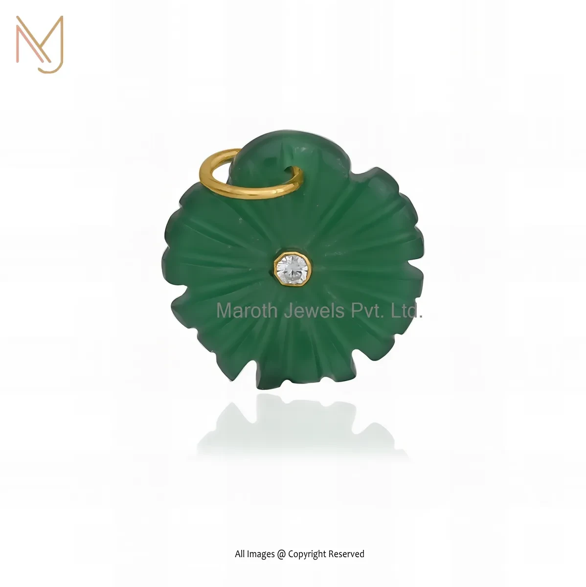 Wholesale 14K Yellow Gold Cubic Zircon & Green Onyx Flower Pendant