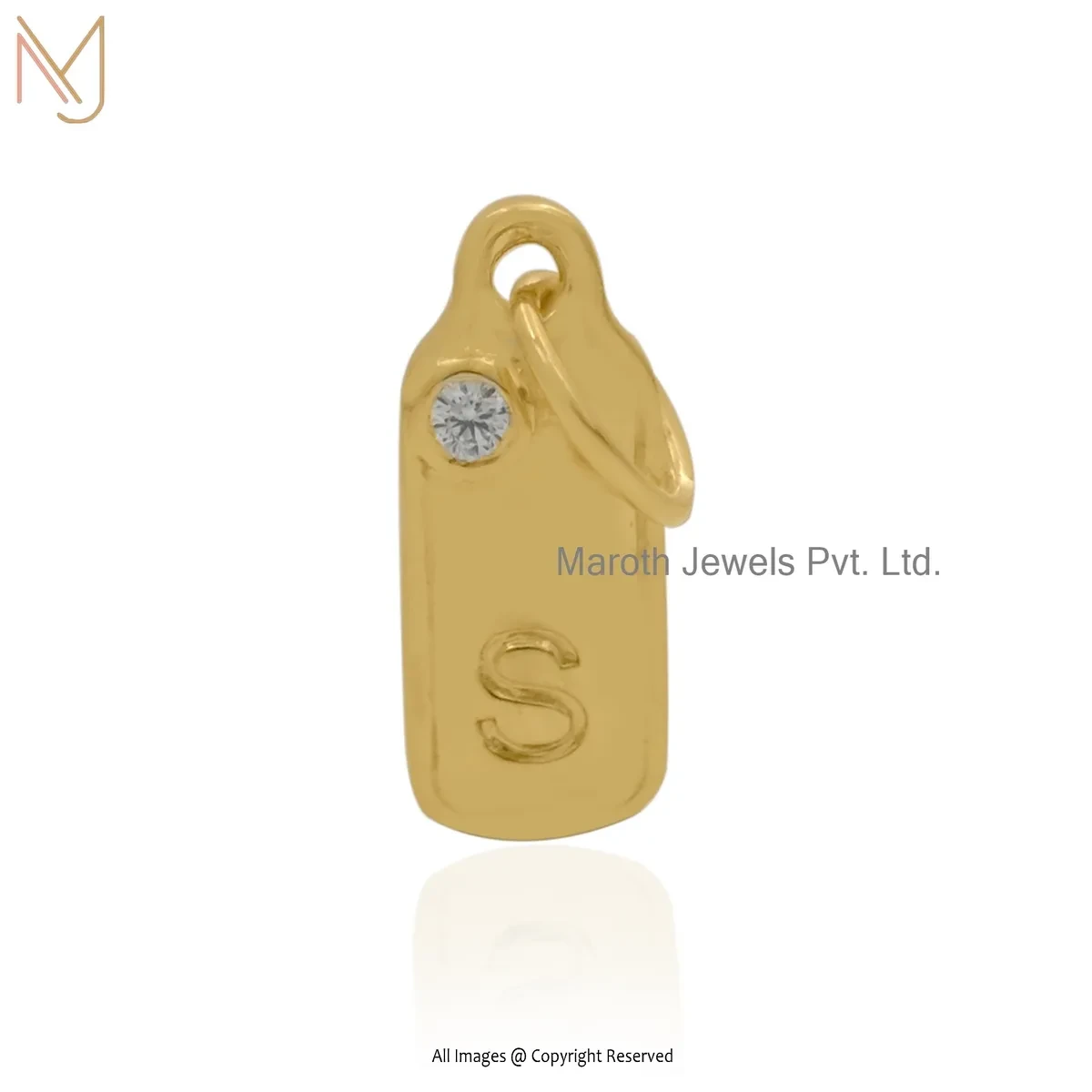 925 Silver Yellow Gold Plated Cubic Zircon Letter " S " Initial Pendant Manufacturer