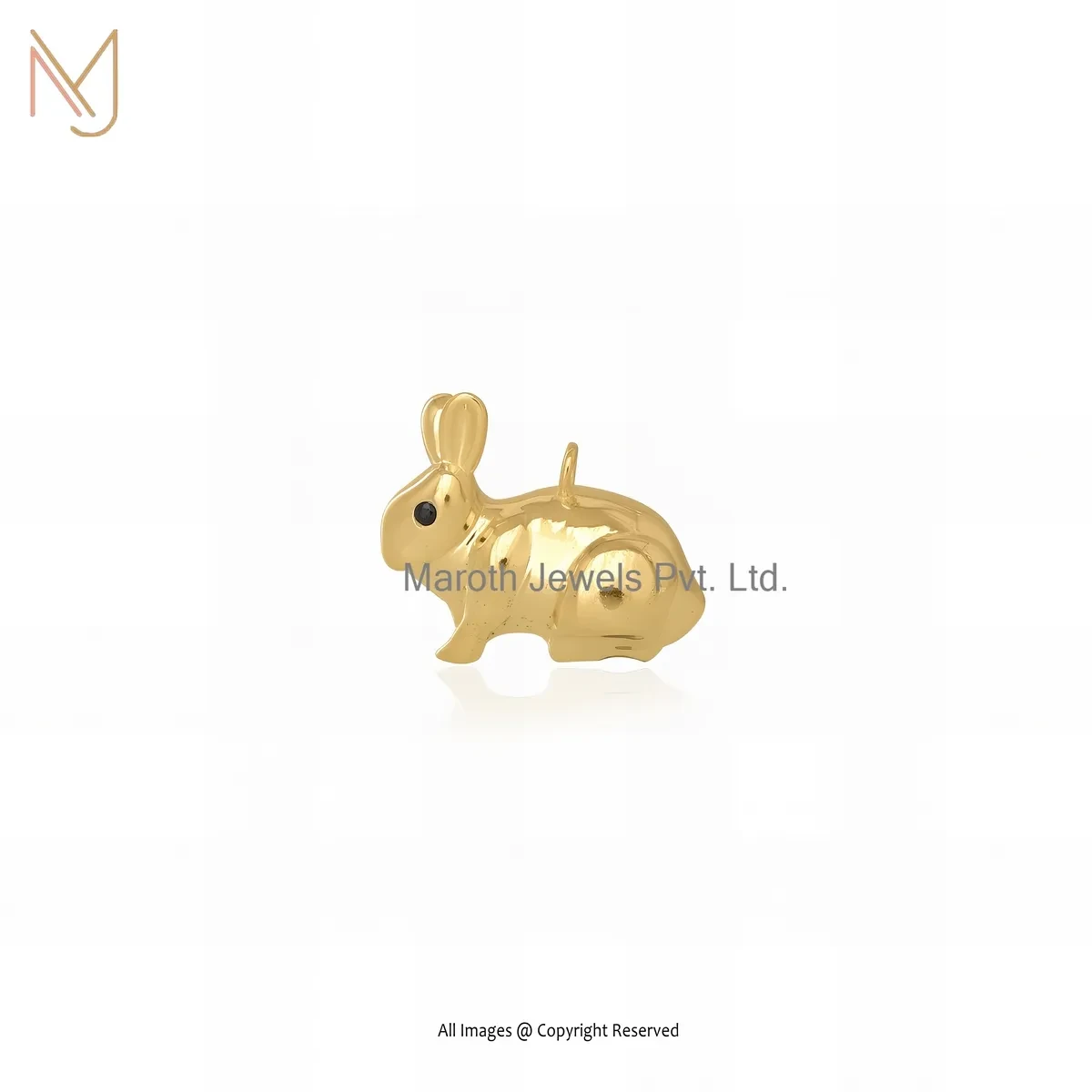 Private Lable 925 Sterling Silver Yellow Gold Plated Black Cubic Zircon Rabbit Charm Pendant
