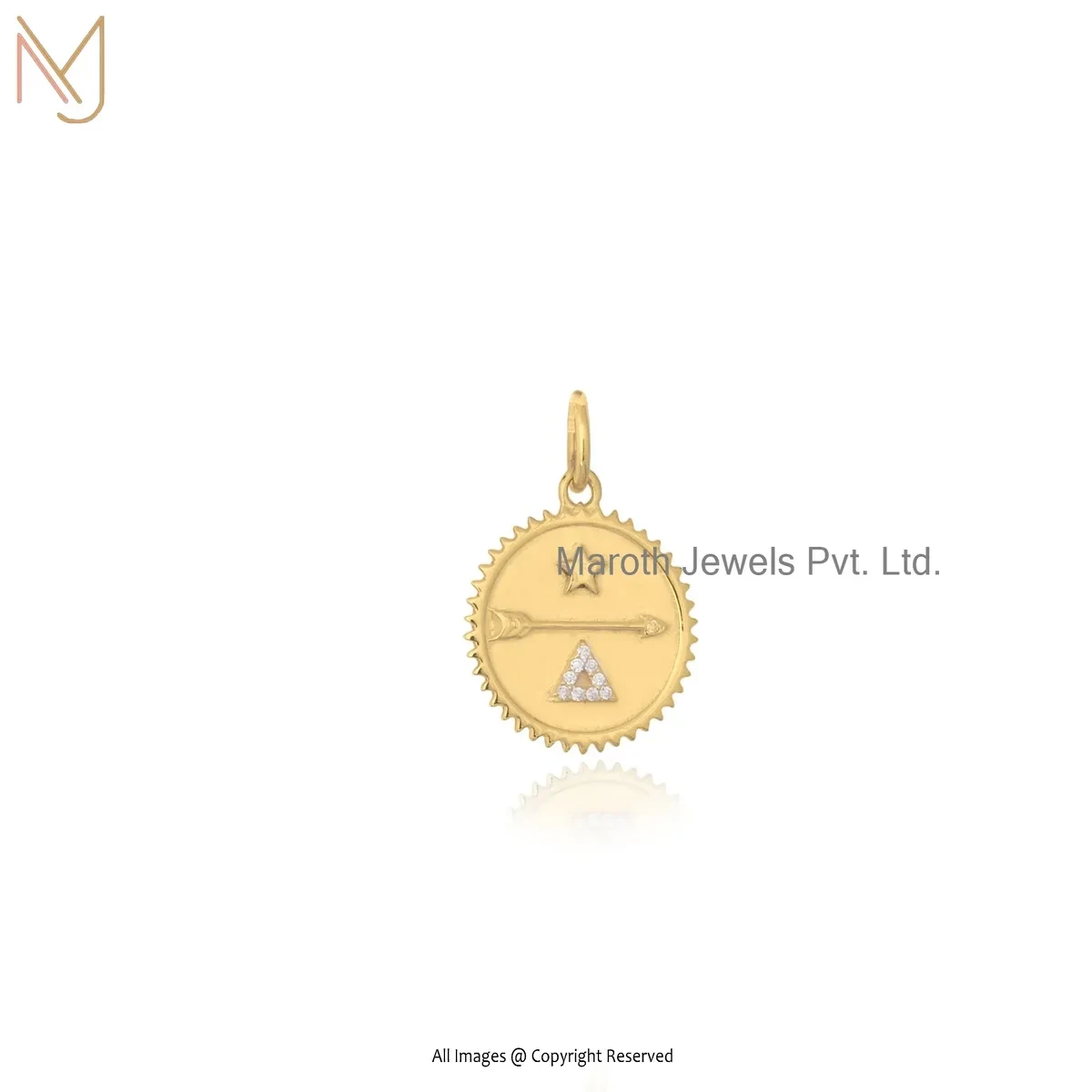 14K Yellow Gold Moissanite Star Arrow And Triangle Shape Disc Pendant Manufacturer