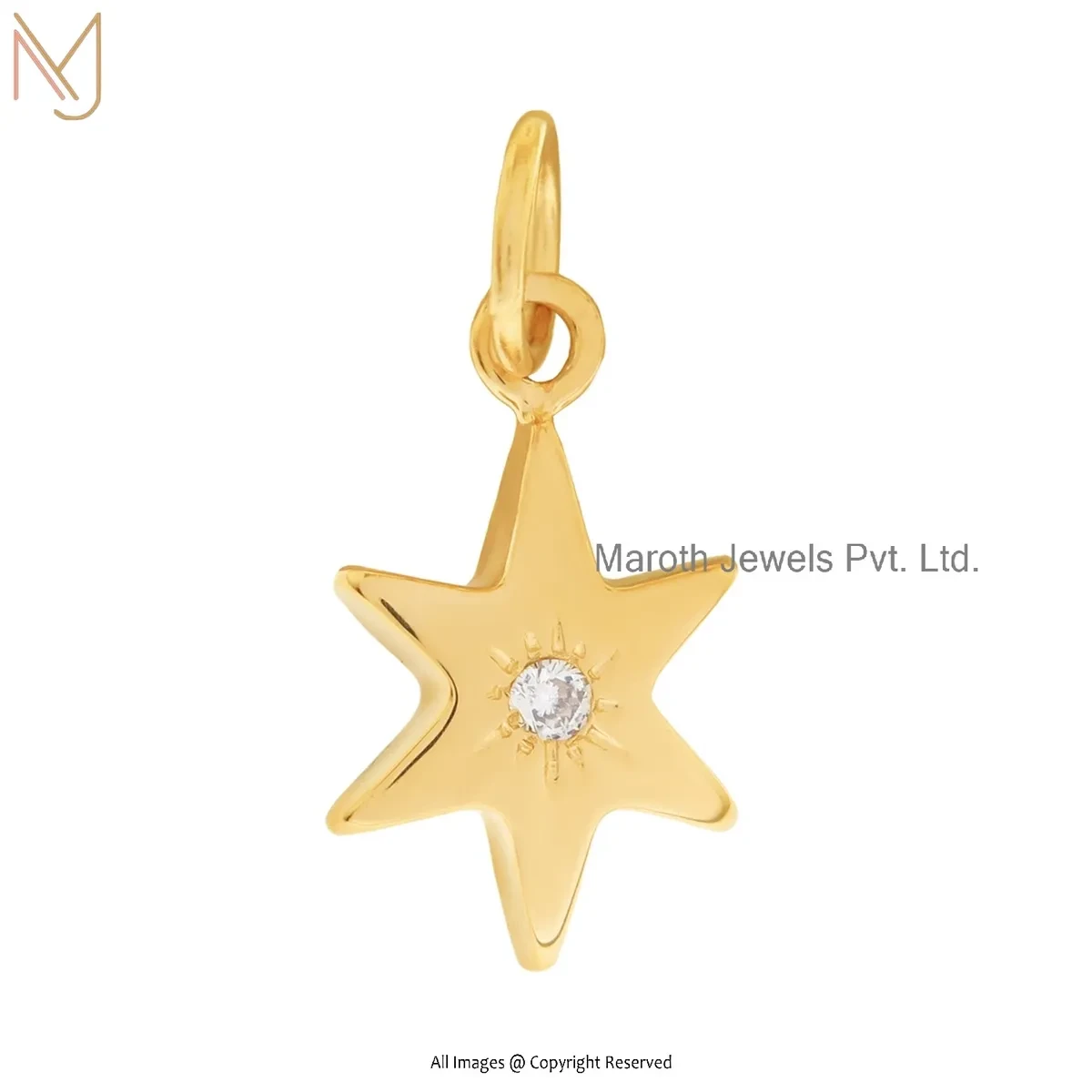 14K Yellow Gold Diamond Star Charm Pendant Jewelry Supplier
