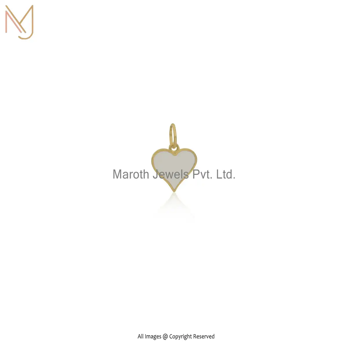 14K Yellow Gold White Enamel Heart Pendant Manufacturer