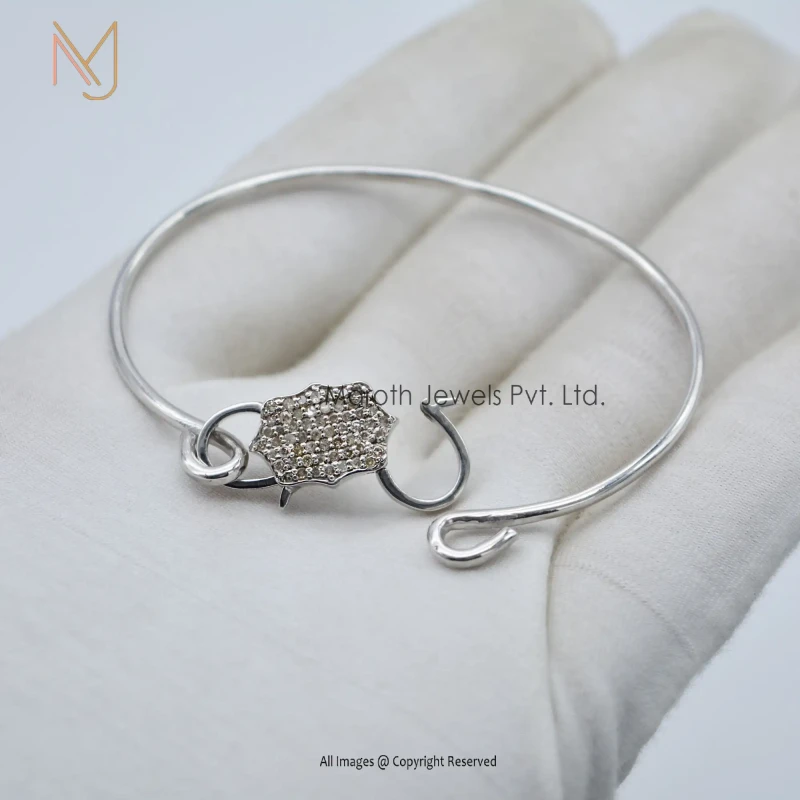 925 Silver Yellow Gold Pave Diamond Padlock Cuff Bangle Vintage Jewelry Manufacturer