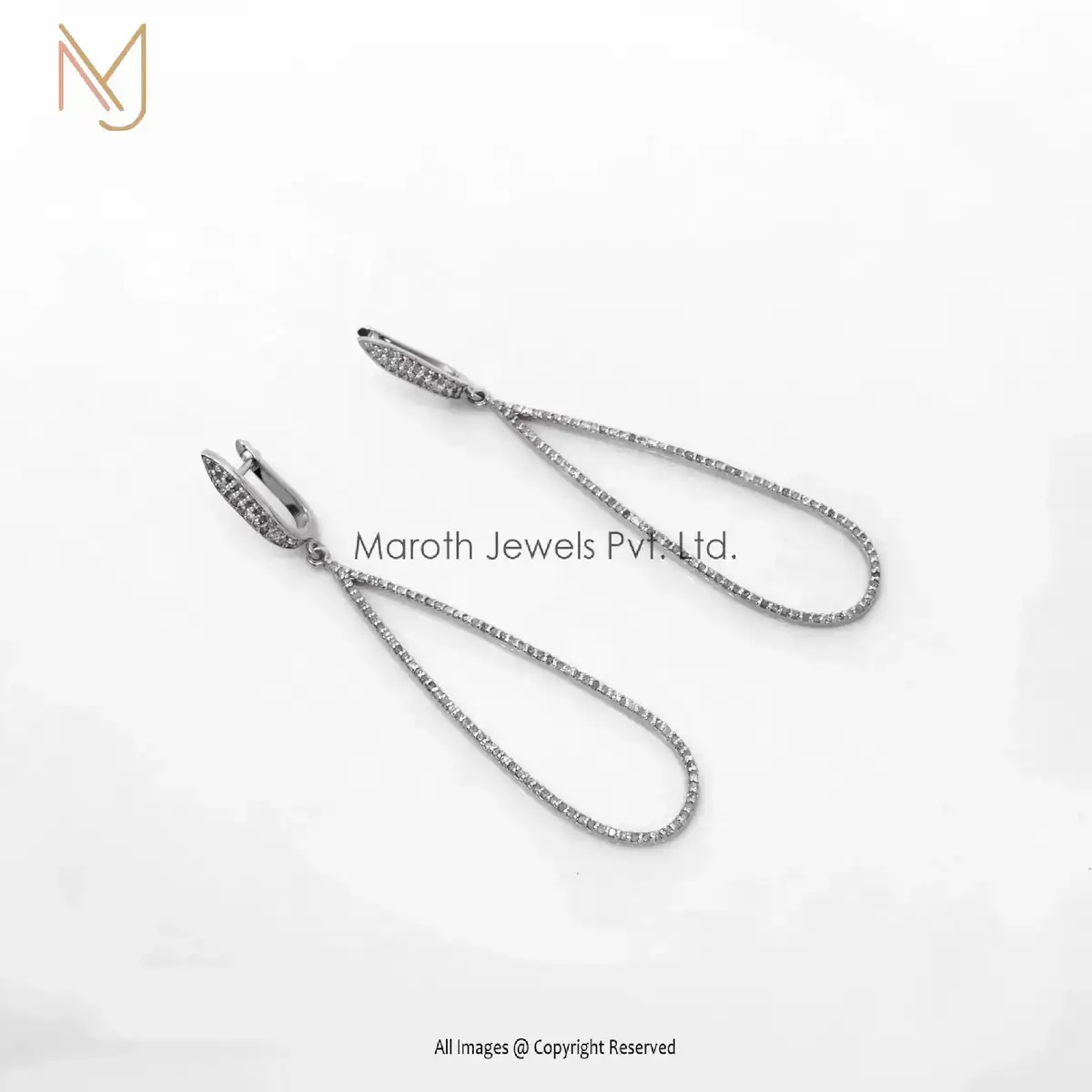 Wholesale 925 Silver White Gold Plated Pave Diamond Drop Earrings Jewelry