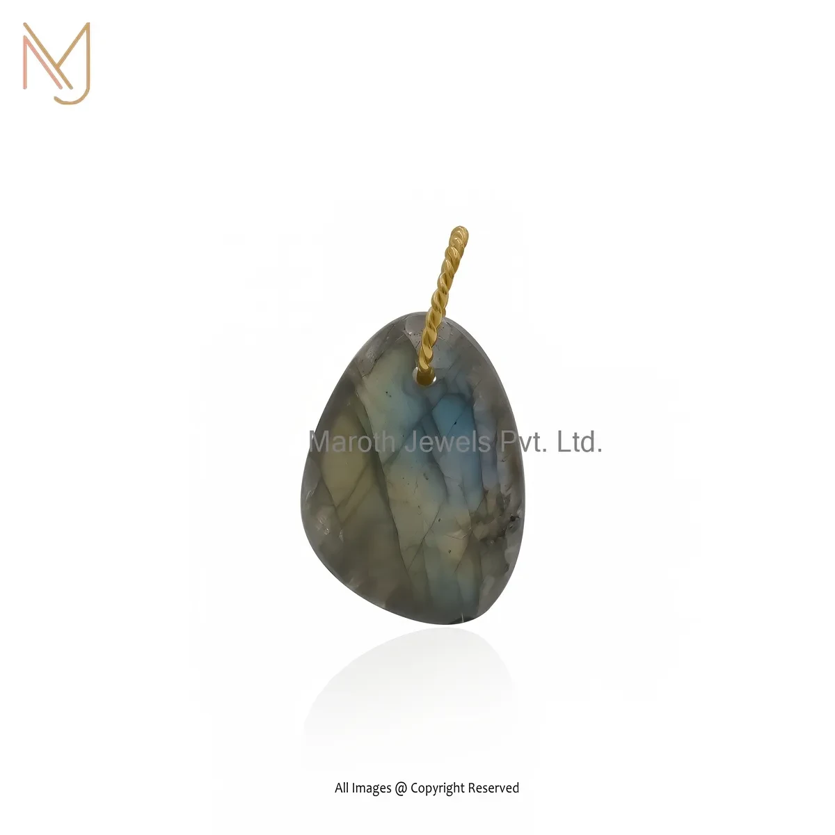 925 Silver Yellow Gold Plated Labradorite Oval Pendant Custom Jewelry