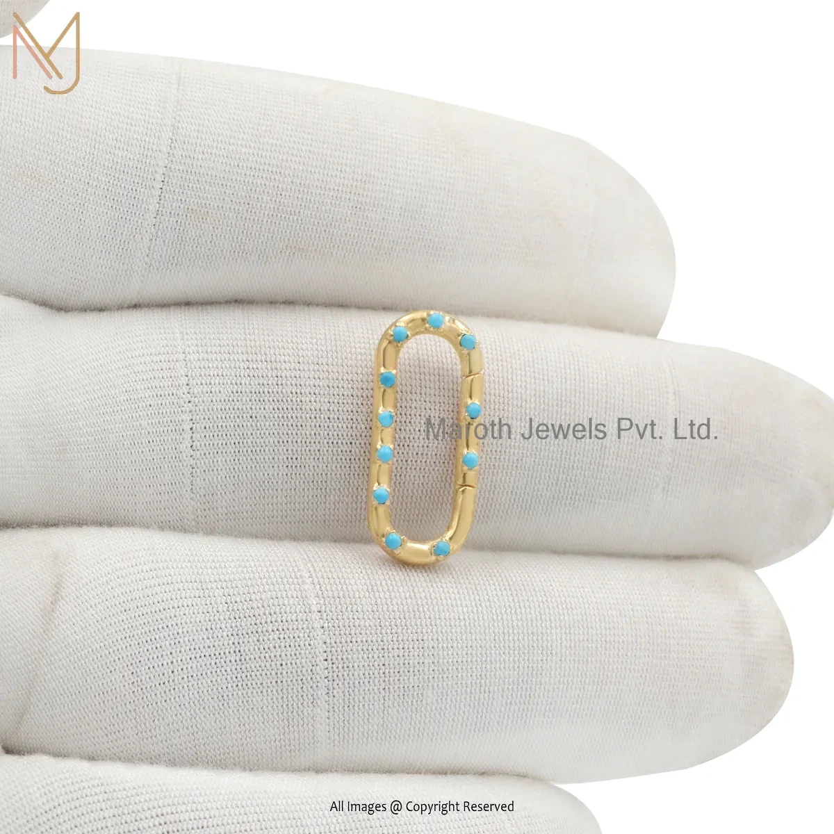 925 Silver Yellow Gold Plated Turquoise Charm Holder Custom Jewelry