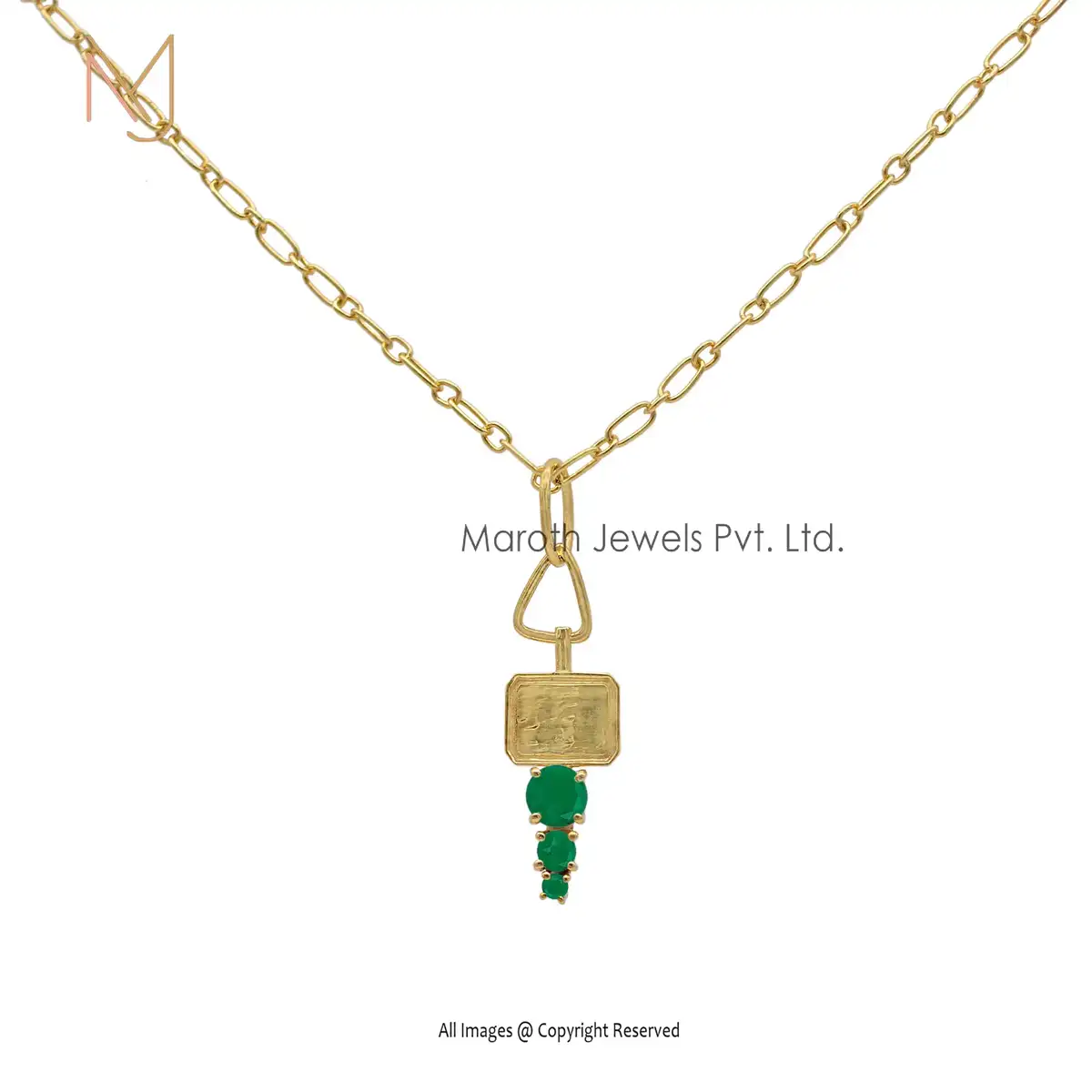 14K Yellow Gold Pave Emerald Drop Pendant Handmade Jewelry Manufacturer