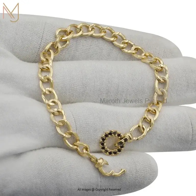 925 Silver Yellow Gold Plated Black Diamond Chain Bracelet Manufacturer