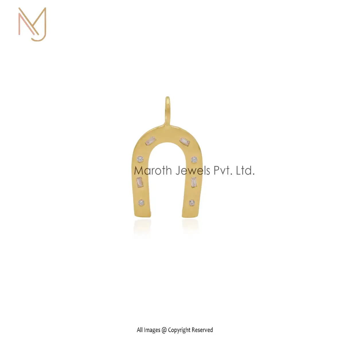 14K Yellow Gold Pave Diamond Horseshoe Pendant Custom Jewelry