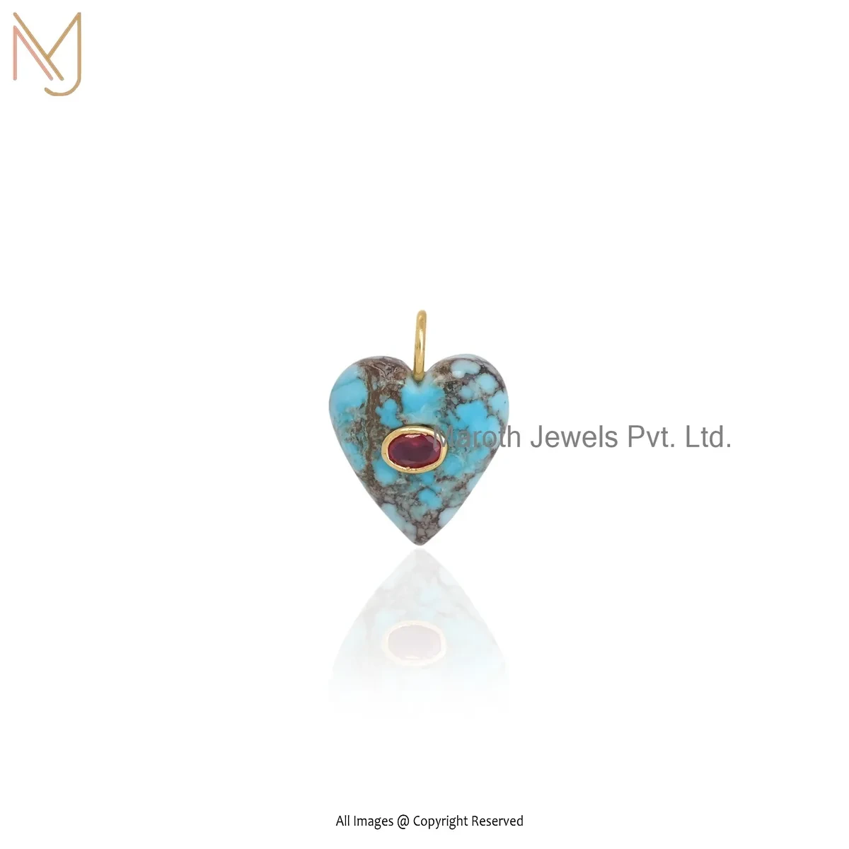 925 Silver Yellow Gold Plated Turquuoise Gemstone Heart Pendant Manufacturer
