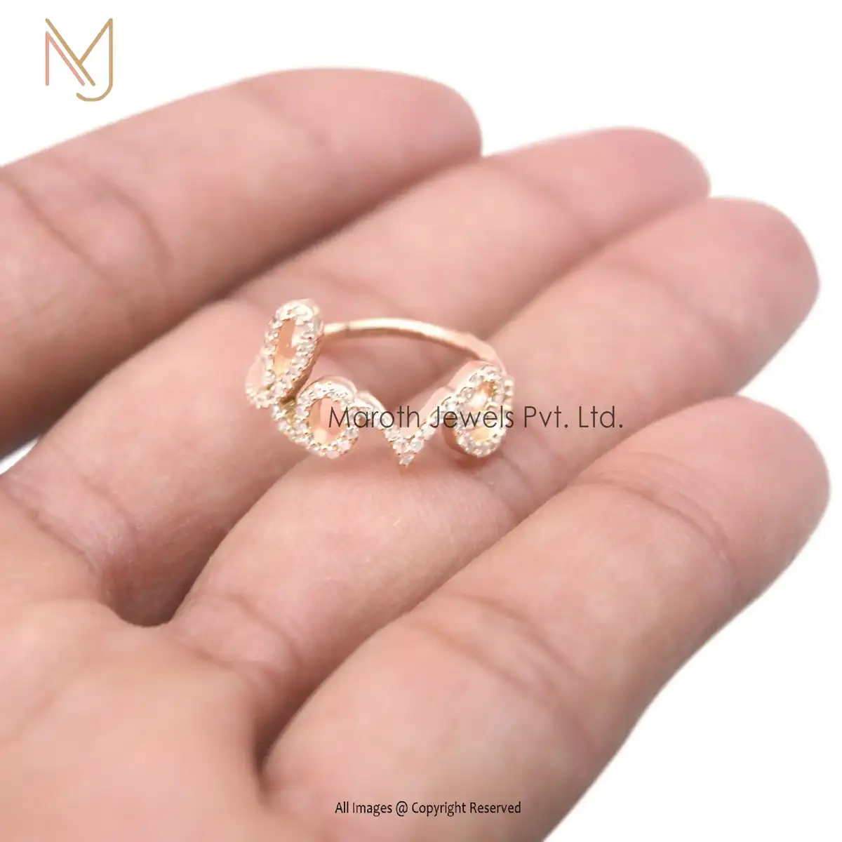 14K Yellow Gold Pave Diamond Love Engagement Ring Jewelry Manufacturer